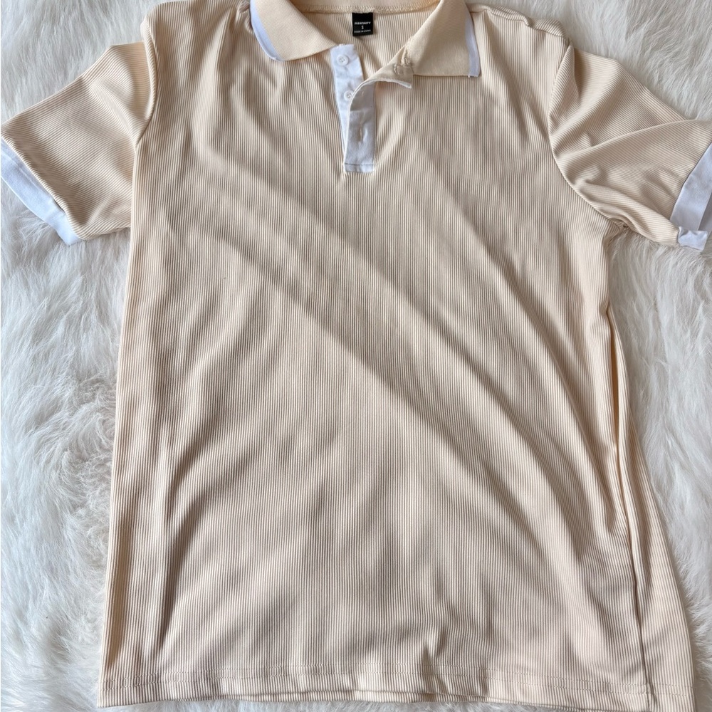 Men's Polo Shirt in Light Beige with White Trim